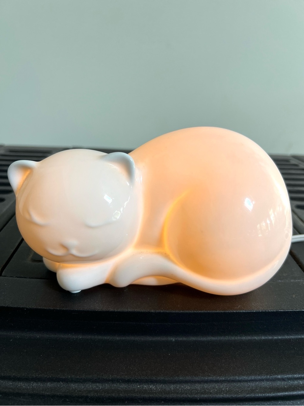 Sleeping Kitten or Cat Lamp Originally from Target White Ceramic Lamp Soft Light